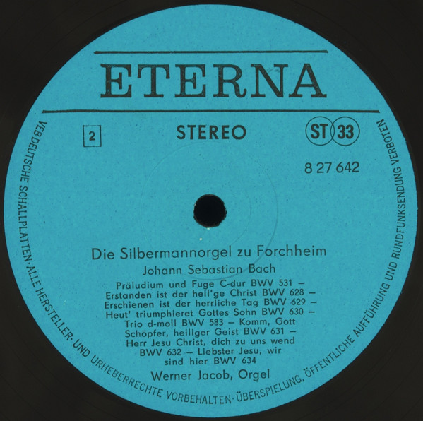 Cover zu Werner Jacob, Johann Sebastian Bach - Die Silbermannorgel Zu Forchheim (Werner Jacob Spielt Bach) | 1983 | Vinyl, LP, Stereo | Classical | German Democratic Republic (GDR)