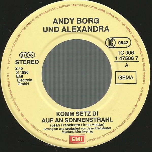 Cover zu Andy Borg & Alexandra Sükar - Komm Setz Di Auf An Sonnenstrahl | 1990 | Vinyl, Stereo, 45 RPM, 7