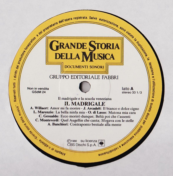 Cover zu Collegium Vocale Köln - Documenti Sonori: Il Madrigale E La Scuola Veneziana - Il Madrigale | 1983 | Vinyl, LP, Stereo | Classical | Italy