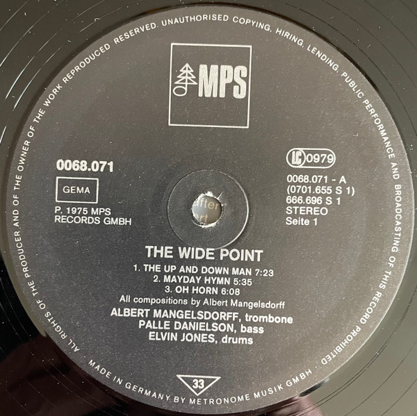 Cover zu Albert Mangelsdorff, Elvin Jones, Palle Danielsson - The Wide Point | Vinyl, LP, Album, Stereo, Reissue | Jazz | Germany