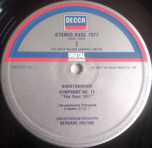 Cover zu Dmitri Shostakovich, Bernard Haitink, Concertgebouworkest - Shostakovich Symphony No. 12 The Year 1917 / Overture On Russian And Kirghiz Folk Themes | 1983 | Classical
