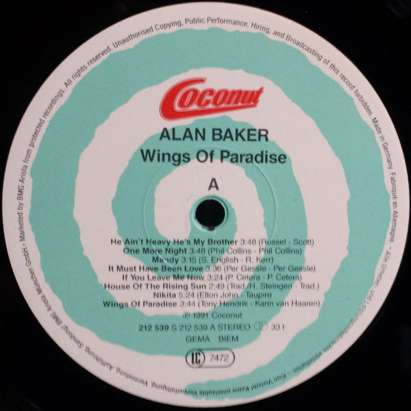 Cover zu Alan Baker (3) - Wings Of Paradise | 1991 | Vinyl, LP, Album | Rock, Pop | Germany