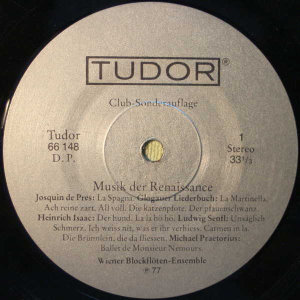Cover zu Wiener Blockflötenensemble - Musik Der Renaissance | 1977 | Vinyl, LP, Album, Stereo, Reissue, Club Edition | Classical | Switzerland