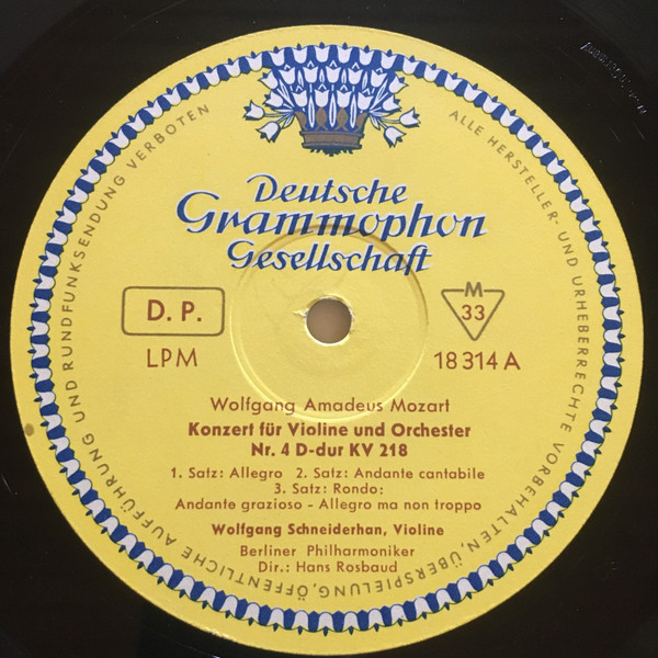 Cover zu Wolfgang Amadeus Mozart / Wolfgang Schneiderhan, Berliner Philharmoniker, Hans Rosbaud, Wiener Symphoniker, Ferdinand Leitner - Konzert Für Violine Und Orchester Nr. 4 D-Dur KV 218 & Konzer
