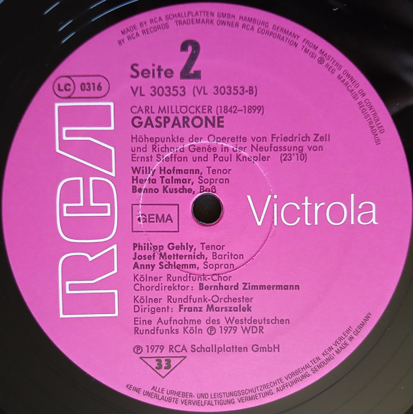 Cover zu Carl Millöcker - Herta Talmar, Josef Metternich, Anny Schlemm, Willy Hofmann, Kölner Rundfunkchor und Kölner Rundfunk-Sinfonie-Orchester, Franz Marszalek - Gasparone (Höhepunkte) | 1979