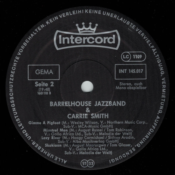 Cover zu Barrelhouse Jazzband & Carrie Smith - Barrelhouse Jazzband & Carrie Smith | 1979 | Vinyl, LP, Album, Stereo | Jazz | Germany