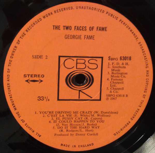 Cover zu Georgie Fame - The Two Faces Of Fame | 1967 | Vinyl, LP, Album, Stereo | Jazz, Pop | UK