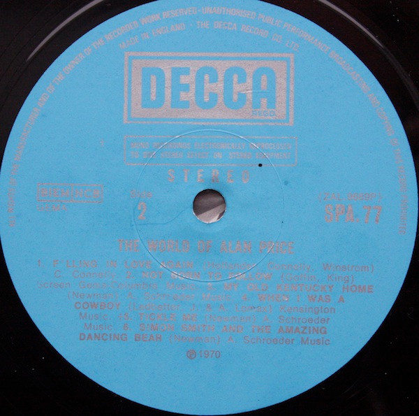 Cover zu Alan Price - The World Of Alan Price | 1970 | Vinyl, LP, Stereo, Compilation | Rock, Pop | UK
