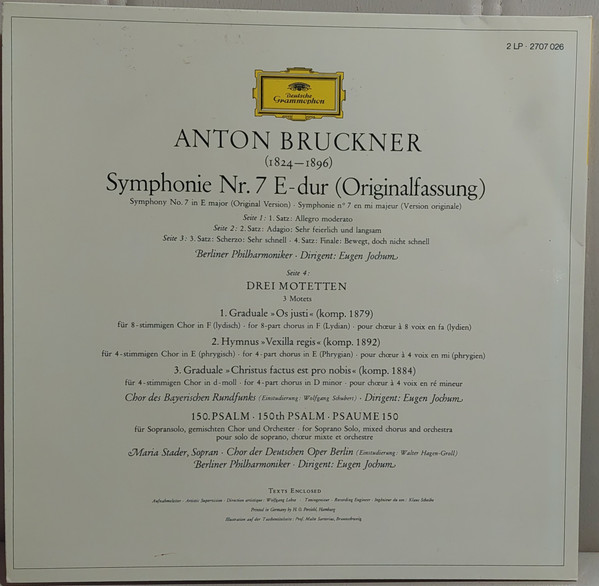 Cover zu Anton Bruckner – Eugen Jochum, Maria Stader, Chor Des Bayerischen Rundfunks, Chor Der Deutschen Oper Berlin, Berliner Philharmoniker - Symphonie Nr. 7 · 3 Motetten · 150. Psalm | Classical