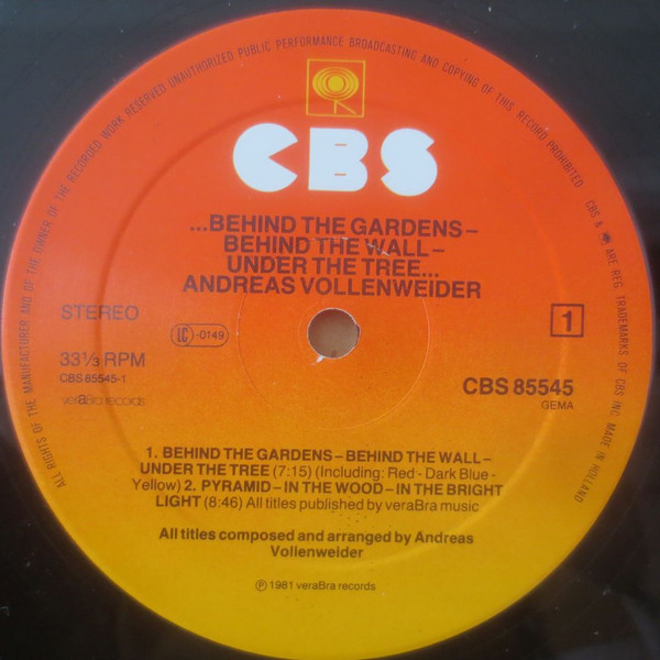 Cover zu Andreas Vollenweider - ... Behind The Gardens - Behind The Wall - Under The Tree ... | 1981 | Vinyl, LP, Album | Electronic | Germany