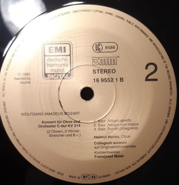 Cover zu Wolfgang Amadeus Mozart • Collegium Aureum - Klarinettenkonzert A-dur K 622 / Oboenkonzert C-dur KV 314 | 1985 | Vinyl, LP, Album, Stereo, Club Edition | Classical | Europe
