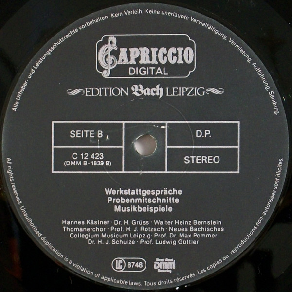 Cover zu Johann Sebastian Bach, Peter Schreier, Ludwig Güttler, Hans Grüß Thomasorganist Hannes Kästner, Hans-Joachim Schulze Bach-Archiv Leipzig, Max Pommer Thomaskantor Hans-Joachim Rotzsch - We