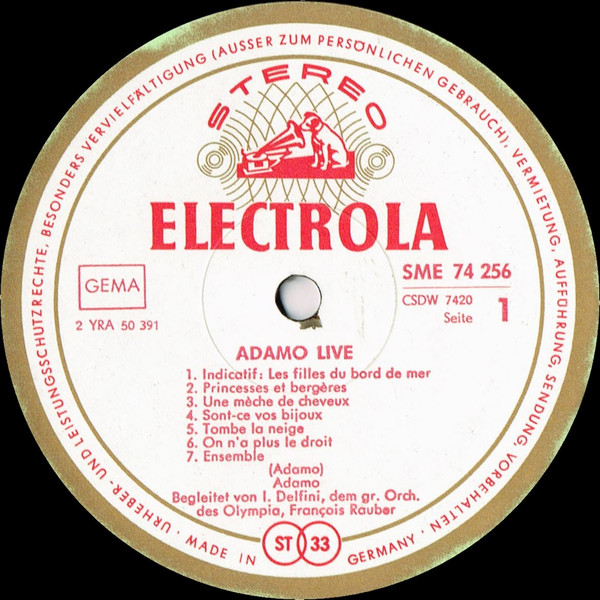 Cover zu Adamo - Adamo Live | 1967 | Vinyl, LP, Stereo | Pop | Germany