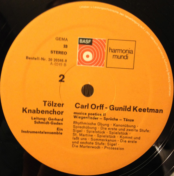 Cover zu Carl Orff, Gunild Keetman - Musica Poetica Teil 2 - Orff-Schulwerk - Tanzlieder, Spiele, Sprüche | Vinyl, LP, Album, Stereo | Classical, Children's, Folk, World, & Country | Germany