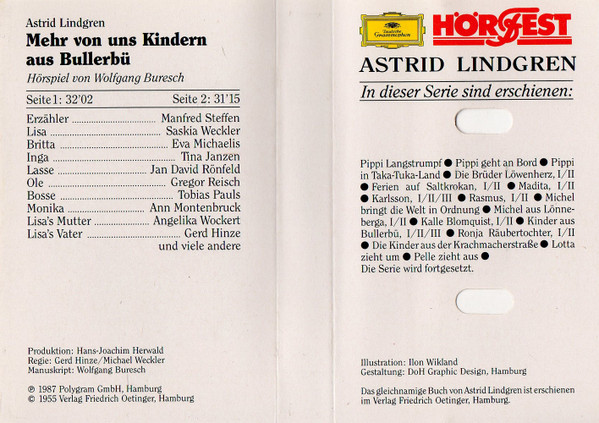 Cover zu Astrid Lindgren, Wolfgang Buresch - Mehr Von Uns Kindern Aus Bullerbü | 1987 | Cassette | Non-Music | Germany
