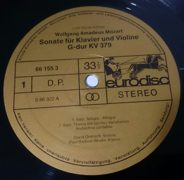 Cover zu Wolfgang Amadeus Mozart - David Oistrach, Paul Badura-Skoda - Ausgewählte Werke - Selected Works Vol. II Kv 359 - 360 - 379 | 1977 | Vinyl, LP, Stereo, Reissue, Club Edition | Classical