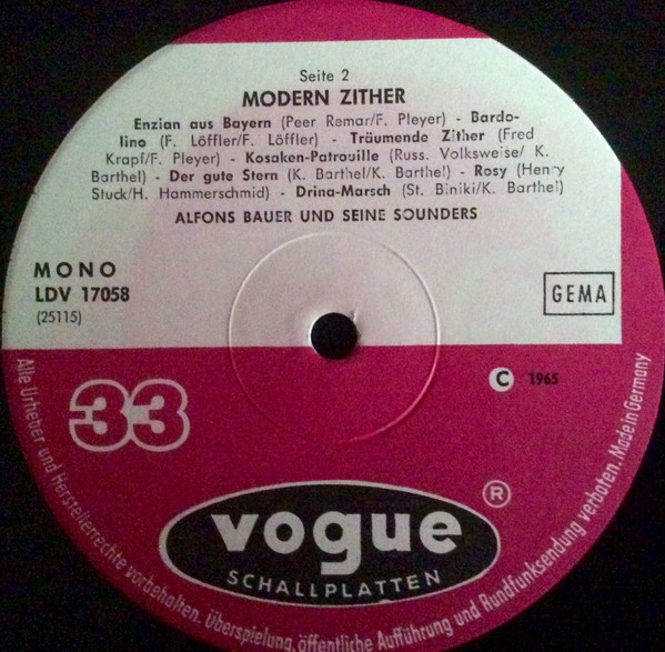 Cover zu Alfons Bauer Und Seine Sounders - Modern Zither | 1965 | Vinyl, LP, Stereo | Jazz, Pop | Germany