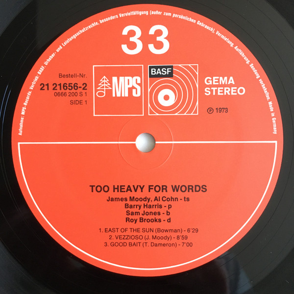 Cover zu James Moody, Al Cohn - Too Heavy For Words | 1973 | Vinyl, LP, Album | Jazz | Germany