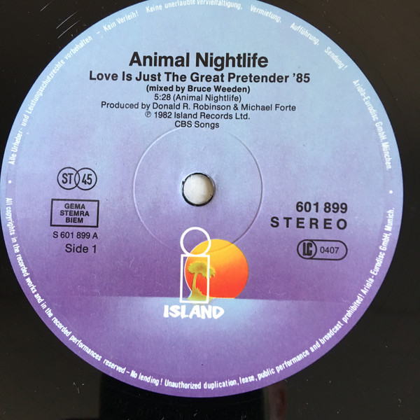 Cover zu Animal Nightlife - Love Is Just The Great Pretender '85 | 1985 | Vinyl, 12