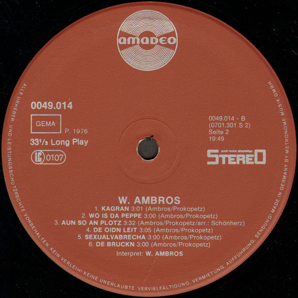 Cover zu Wolfgang Ambros - W. Ambros | Vinyl, LP, Stereo, Reissue, Compilation | Rock, Blues, Pop, Folk, World, & Country | Germany