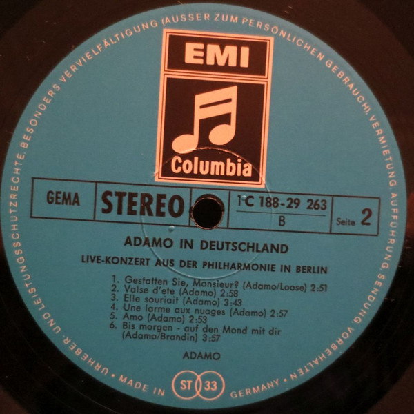 Cover zu Adamo - Adamo In Deutschland (Live-Konzert Aus Der Philharmonie In Berlin) | Vinyl, LP, Album | Pop | Germany