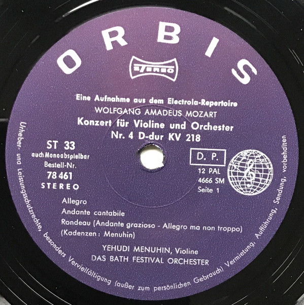 Cover zu Wolfgang Amadeus Mozart - Yehudi Menuhin - Violinkonzerte (D-Dur KV 218 / A-Dur KV 219) | Vinyl, LP, Stereo, Compilation | Classical | Germany