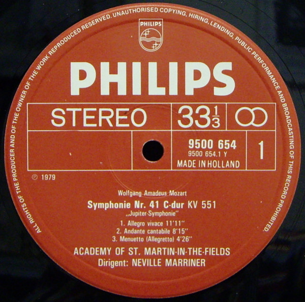 Cover zu Wolfgang Amadeus Mozart, The Academy Of St. Martin-in-the-Fields, Sir Neville Marriner - Symphonies 41 «Jupiter» & 31 «Paris» | 1979 | Vinyl, LP, Stereo | Classical | Netherlands