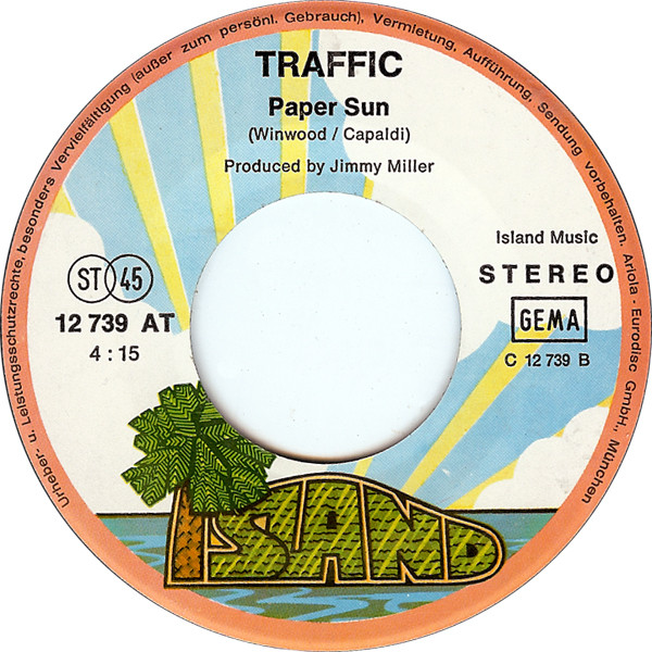 Cover zu Traffic - Hole In My Shoe / Paper Sun | Vinyl, 45 RPM, 7