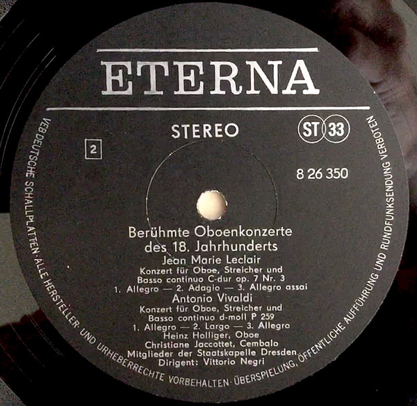 Cover zu Alessandro Marcello / Georg Philipp Telemann / Jean-Marie Leclair / Antonio Vivaldi, Heinz Holliger, Staatskapelle Dresden, Vittorio Negri - Berühmte Oboenkonzerte Des 18. Jahrhunderts