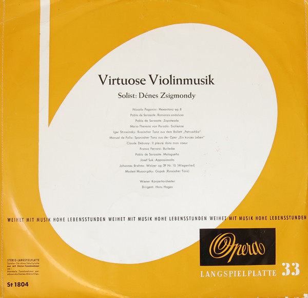 Bild Denes Zsigmondy, Wiener Konzertorchester, Hans Hagen – Virtuose Violinmusik | 1963 | Vinyl, LP, Stereo, Club Edition | Classical | Germany Schallplatten Ankauf