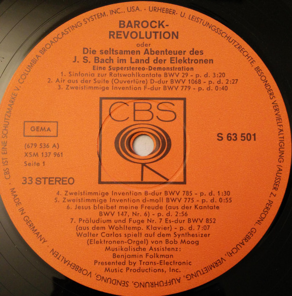 Cover zu Walter Carlos - Switched-On Bach (Barock-Revolution Oder Die Seltsamen Abenteuer Des J.S. Bach Im Land Der Elektronen) | 1969 | Vinyl, LP, Album, Stereo | Electronic | Germany