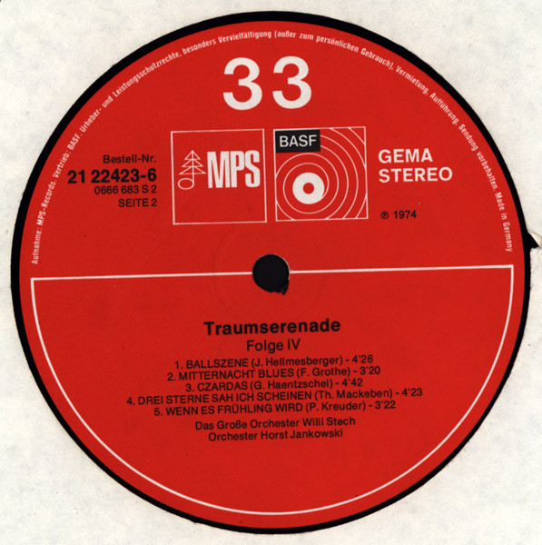Cover zu Orchester Willi Stech, The Horst Jankowski Orchestra - Traum Serenade 4 | 1974 | Vinyl, LP | Folk, World, & Country | Germany