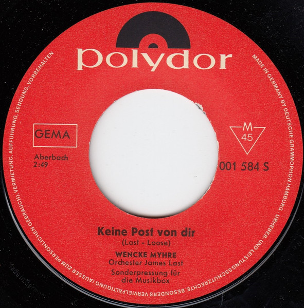 Cover zu Wencke Myhre - Keine Post Von Dir / Alle Männer, Alle | 1967 | Vinyl, 45 RPM, 7