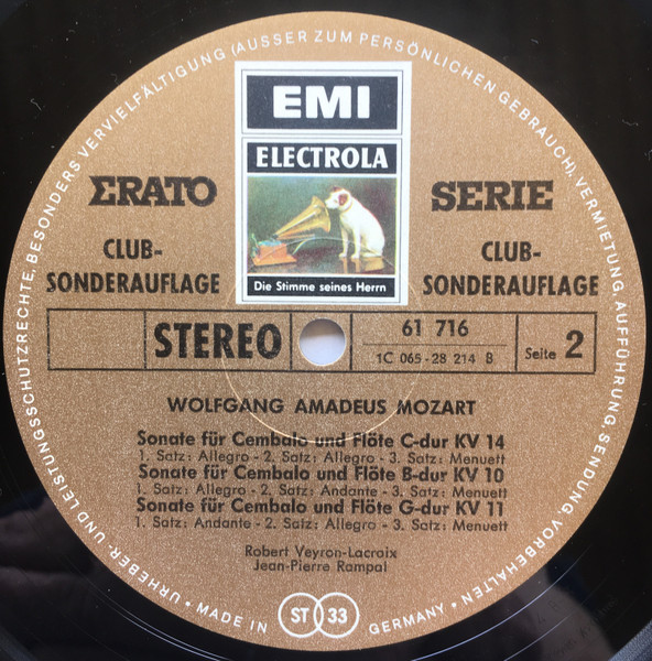 Cover zu Wolfgang Amadeus Mozart, Robert Veyron-Lacroix, Jean-Pierre Rampal - 6 Sonaten Für Cembalo & Flöte KV 10, 15 | Vinyl, LP, Stereo, Club Edition | Classical | Germany