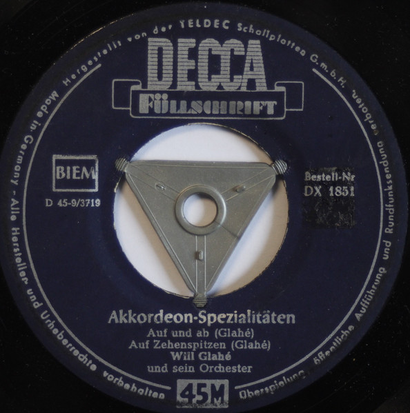 Cover zu Will Glahé Und Sein Orchester - Akkordeon Spezialitäten | Vinyl, 7