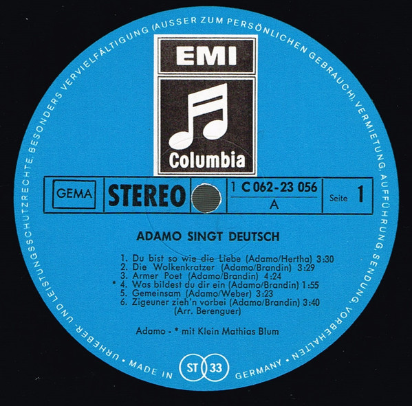 Cover zu Adamo - Adamo Singt Deutsch | 1971 | Vinyl, LP, Album | Pop, Folk, World, & Country | Germany