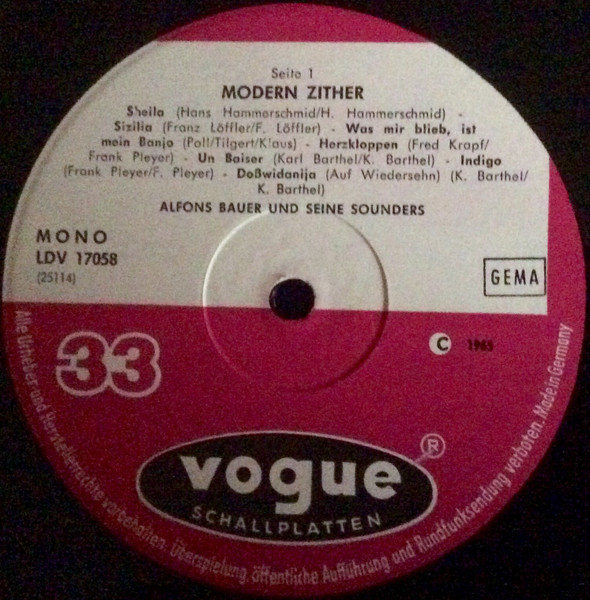 Cover zu Alfons Bauer Und Seine Sounders - Modern Zither | 1965 | Vinyl, LP, Stereo | Jazz, Pop | Germany