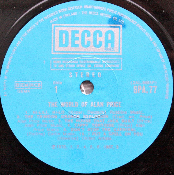 Cover zu Alan Price - The World Of Alan Price | 1970 | Vinyl, LP, Stereo, Compilation | Rock, Pop | UK