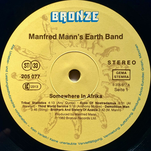 Cover zu Manfred Mann's Earth Band - Somewhere In Afrika | 1982 | Vinyl, LP, Album, Stereo | Electronic, Rock, Folk, World, & Country | Europe