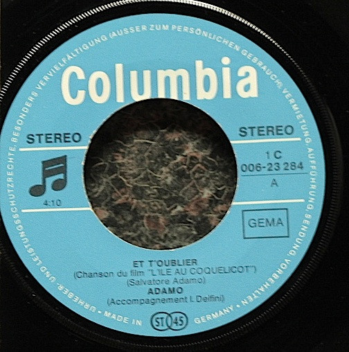Cover zu Adamo - Et T'oublier | 1971 | Vinyl, 45 RPM, 7