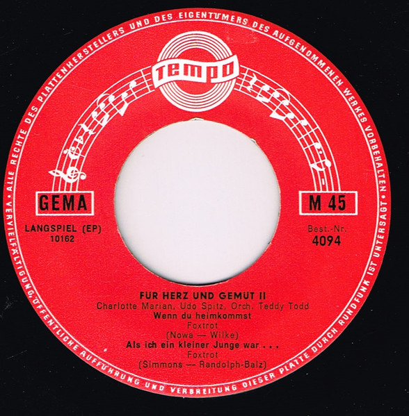 Cover zu Das Buchner Duo, Charlotte Marian, Udo Spitz - Für Herz Und Gemüt II | 1961 | Vinyl, 7