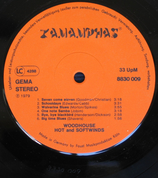 Cover zu Woodhouse - Hot And Softwinds | 1979 | Vinyl, LP, Album | Jazz | Germany
