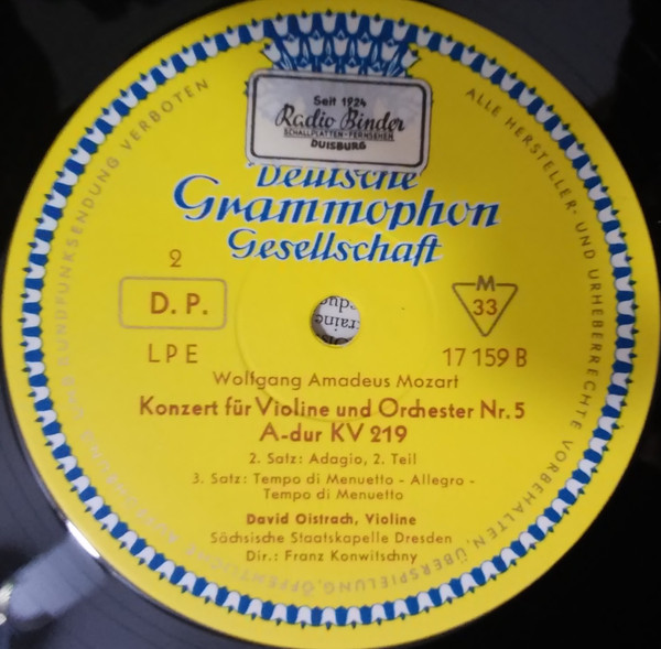 Cover zu Wolfgang Amadeus Mozart ∙ David Oistrach ∙ Staatskapelle Dresden ∙ Franz Konwitschny - Violinkonzert A-dur KV 219 | 1962 | Vinyl, LP, Mono, Reissue, 10
