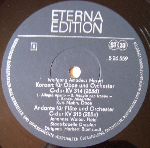 Cover zu Wolfgang Amadeus Mozart, Johannes Walter (2), Kurt Mahn, Staatskapelle Dresden, Herbert Blomstedt - Konzert Für Flöte Und Orchester G-dur KV 313, Konzert Für Flöte Und Orchester C-dur KV 315