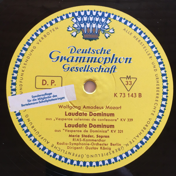 Cover zu Wolfgang Amadeus Mozart / RIAS Symphonie-Orchester Berlin ∙ Dirigent: Ferenc Fricsay, Maria Stader - Exsultate, Jubilate KV 165, Laudate Dominum KV 339, Laudate Dominum KV 321 | 1962