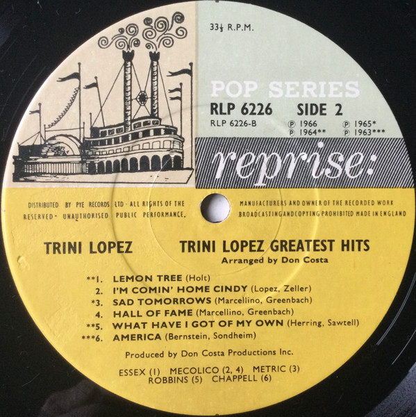 Cover zu Trini Lopez - Trini Lopez - Greatest Hits ! | Vinyl, LP, Mono, Compilation | Rock, Latin, Funk / Soul, Pop | UK