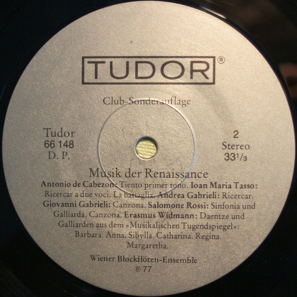 Cover zu Wiener Blockflötenensemble - Musik Der Renaissance | 1977 | Vinyl, LP, Album, Stereo, Reissue, Club Edition | Classical | Switzerland