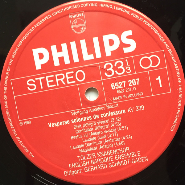 Cover zu Wolfgang Amadeus Mozart, Tölzer Knabenchor, English Baroque Ensemble, Gerhard Schmidt-Gaden - Ave Verum / Vesperae Solennes | 1983 | Vinyl, LP, Album, Stereo | Classical | Netherlands