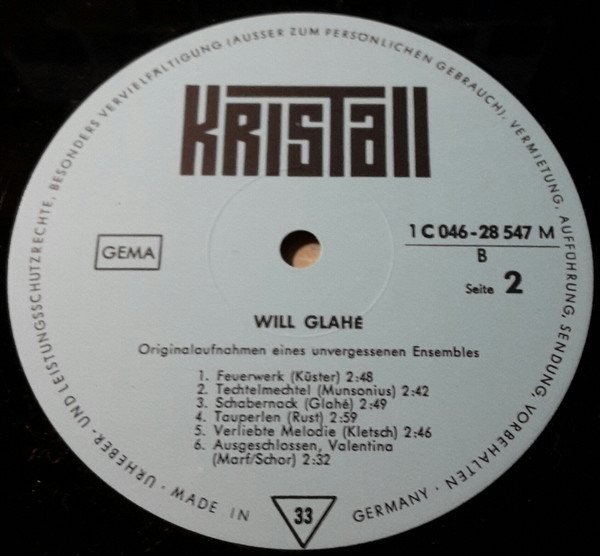 Cover zu Will Glahé - Originalaufnahmen Eines Unvergessenen Ensembles | Vinyl, LP, Mono, Compilation | Folk, World, & Country | Germany
