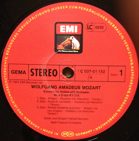 Cover zu Wolfgang Amadeus Mozart, Yehudi Menuhin, Bath Festival Orchestra - Violinkonzerte Nr. 4 & 5 | Vinyl, LP, Stereo, Reissue, Compilation | Classical | Germany